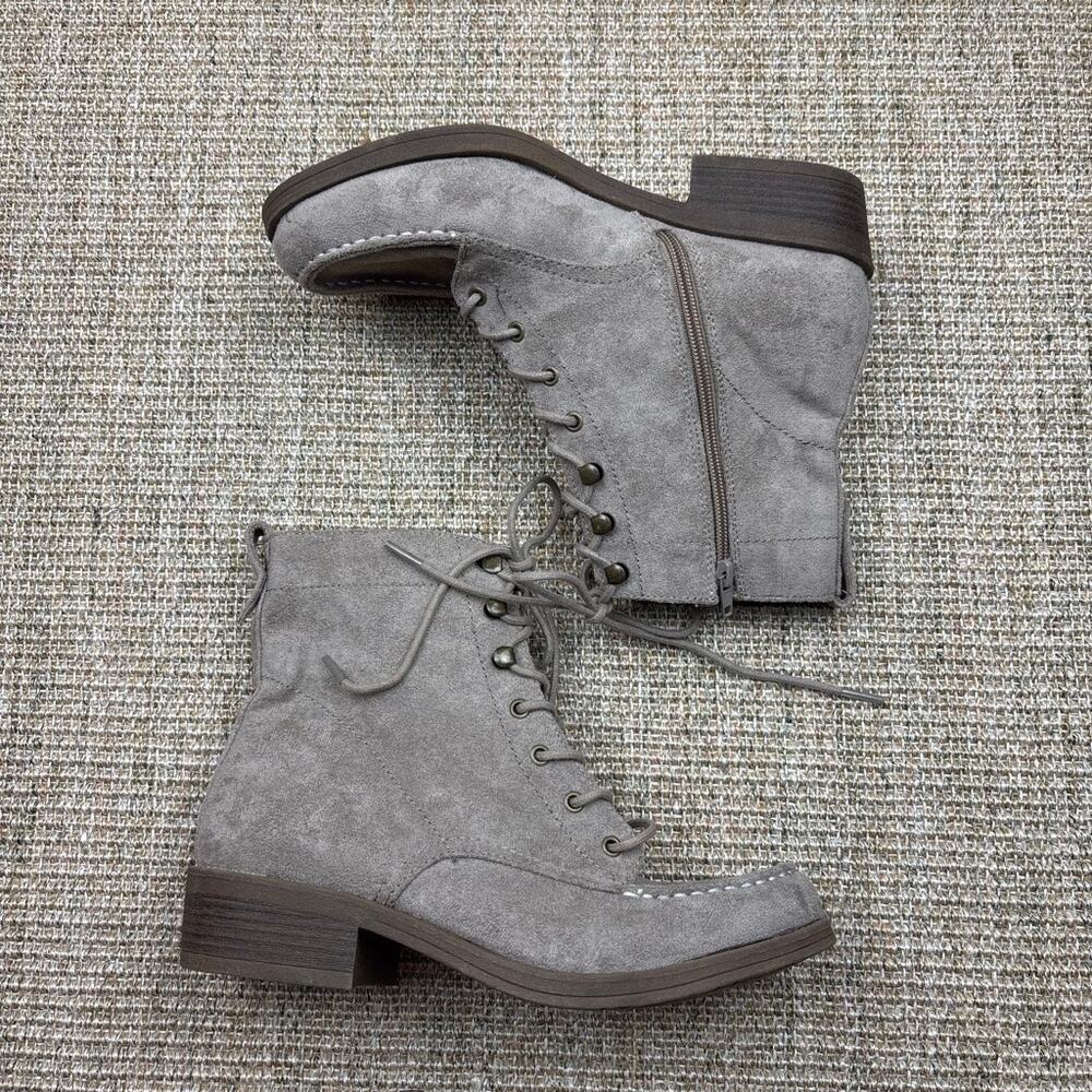 Rock & Candy "Jazmina" Combat Boots | Size 10 | Gray Suede | Fall